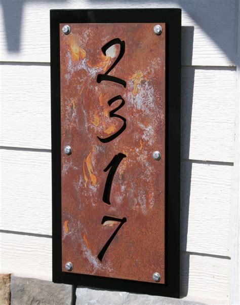 house number metal sign hanging|rustic stone house signs.